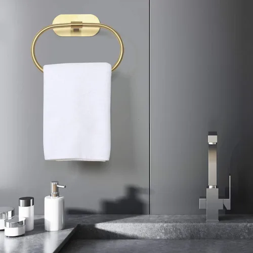 Vista 2 de HouseAid Toallero autoadhesivo para baño, soporte para toallas de mano adhesivo de acero inoxidable, sin perforaciones, moderno colgador de toallas