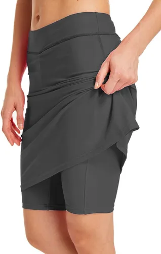 Vista 6 de Pantalones cortos de natación con falda para mujer, protección solar UPF 50+, parte inferior de natación con falda adjunta Negro