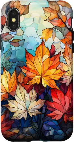 Vista 5 de iPhone 15 Otoño hojas de arce vitrales estilo abstracto caso