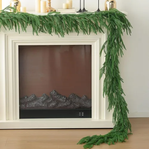 Vista 8 de MIZII - Guirnaldas de Navidad de 6 pies de largo, guirnalda artificial de pino verde con toque real, vegetación artificial verde, decoraciones