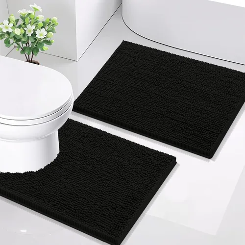 Vista 42 de Juego de alfombras de baño Smiry de 2 piezas, suave alfombra absorbente de chenilla y juego de alfombra en forma de U para inodoro, alfombra de baño