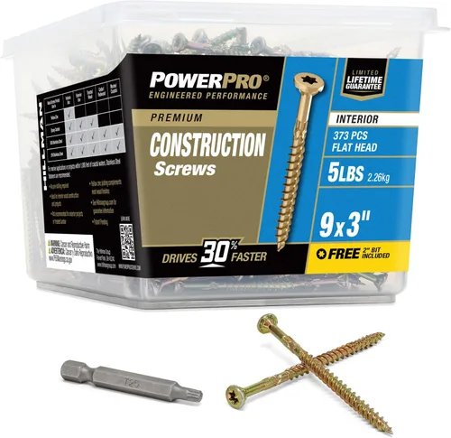 Vista 15 de Power Pro 48587 Tornillos de madera, #8 x 3.8 cm, tornillos premium Star Drive para gabinetes interiores, zinc amarillo dorado, paquete de 5 libras
