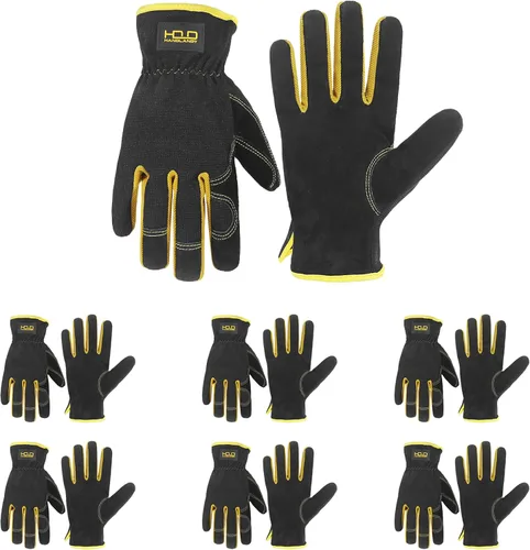 Vista 15 de HANDLANDY Guantes de jardinería de cuero para hombre, guantes de trabajo utilitarios para mecánicos, construcción, conductor