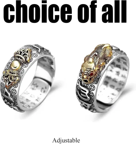 Vista 7 de choice of all Pixiu - Anillo de Feng Shui para mujeres y hombres, anillo de sutra de corazón budista, apertura ajustable, amuleto de mantra