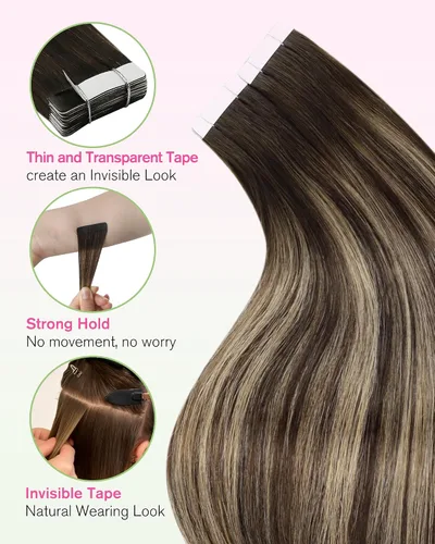 Vista 162 de YoungSee Extensiones de Cabello Humano con Cinta Balayage Extensiones de Cabello con Cinta Marrón Oscuro Extensiones de Cabello con Cinta Ombre