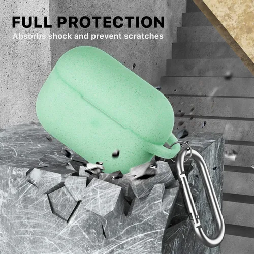 Vista 7 de Funda protectora de silicona con llavero, compatible con Apple AirPods Pro 2, LED frontal visible (verde brillante)