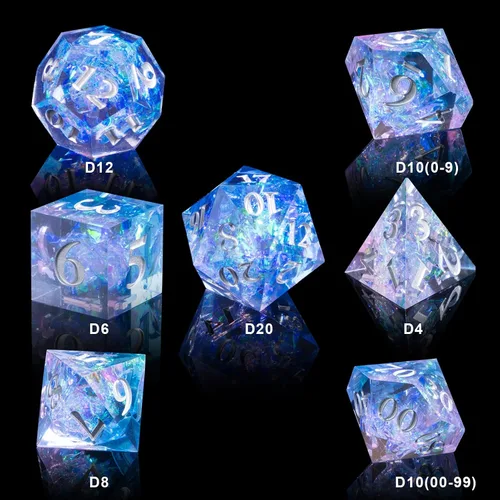 Vista 3 de DND - Juego de dados de resina de borde afilado, hecho a mano, 7 dados poliédricos, juego de dados DND RPG MTG, juego de dados para juegos de rol