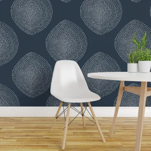 Vista 3 de Spoonflower Boho White Navy Dots Pre-Pasted Removable Wallpaper Sample 12" x 24" Abstract Bohemian Water-activated, simple to install and