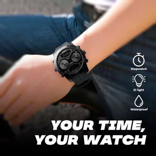 Vista 6 de BURK 1355 - Reloj de pulsera de cuarzo para hombre, pantalla analógica digital, impermeable, crono militar