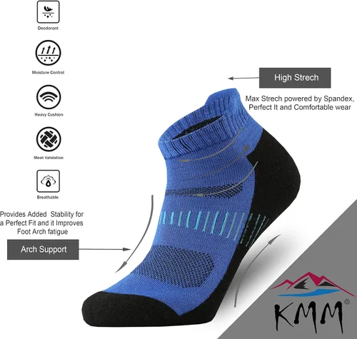 Vista 2 de KMM Calcetines tobilleros de lana merina para hombre con cojín de lengüeta baja para verano para senderismo al aire libre, golf, mocasín, tenis