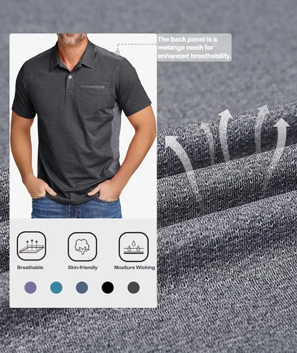 Vista 6 de ZITY Camisa de golf para hombre de manga corta, polo deportivo de malla