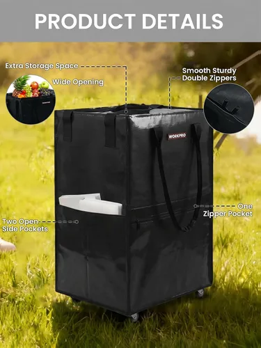 Vista 6 de WORKPRO Bolsa de comestibles mediana con ruedas, bolsa de compras de 18 galones con 4 ruedas