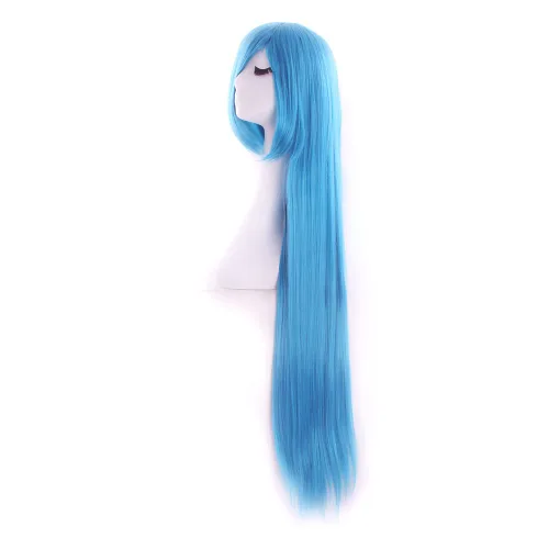 Vista 2 de MapofBeauty - Peluca para anime de 40 pulgadas de largo y lisa para fiesta de cosplay (azul cian)