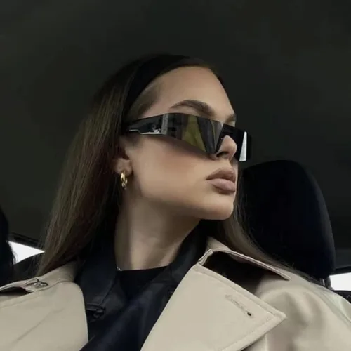 Vista 3 de Gafas de sol futuristas envolventes Y2K plateadas, de moda, sin marco, gafas Cyberpunk para mujeres y hombres, fiesta rave