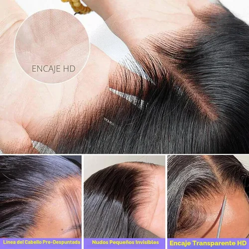 Vista 6 de Pelucas de cabello humano lacio con encaje frontal de 13 x 6 pulgadas, densidad del 200%, pelucas de cabello humano lacio de 22 pulgadas