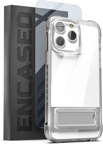 Vista 10 de ENCASED Funda con función atril para iPhone 14 con soporte (aleación de metal duradera), funda ultra protectora con protector de pantalla