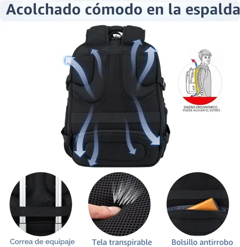 Vista 5 de VANKEAN Mochila de viaje para laptop de 17.3", Negro, Grande