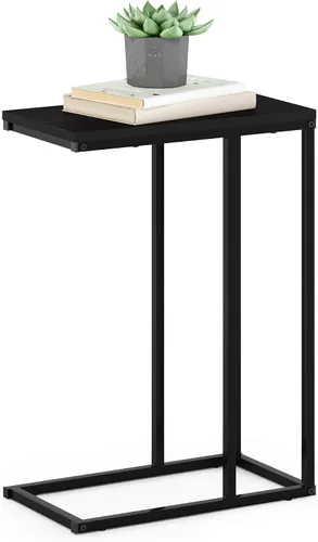 Vista 15 de Furinno Turn-N-Tube - Mesa auxiliar en forma de C con ruedas, color pino ámbar/negro