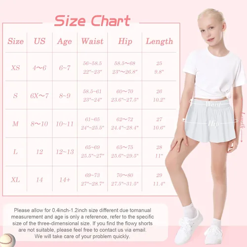 Vista 6 de QooNoo Girls Butterfly Shorts with Pocket Flowy Athletic Shorts High Waist Preppy Running Shorts for Kids Teen