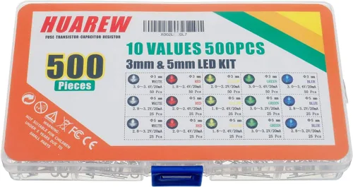 Vista 9 de 500 piezas de luz LED transparente, kit de diodo emisor de 0.118 pulgadas y 0.197 pulgadas para experimentos de proyectos científicos (multicolor)