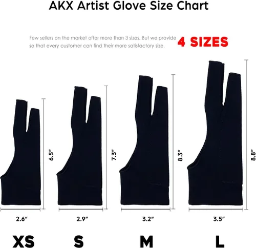 Vista 6 de AKX Artist Glove - Guante de dibujo con rechazo de palma para tableta gráfica, 2 sin dedos, mano izquierda y derecha, negro, paquete de 2, AK-020