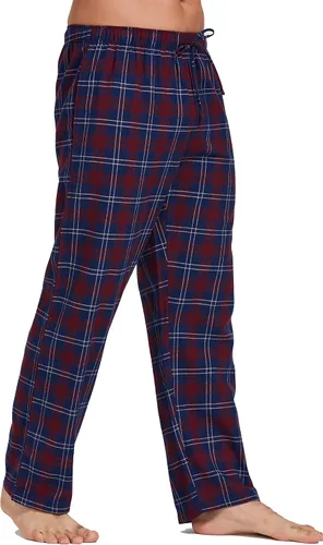 Vista 3 de Pantalones de pijama para hombre, de franela de 100% algodón, supersuaves, a cuadros