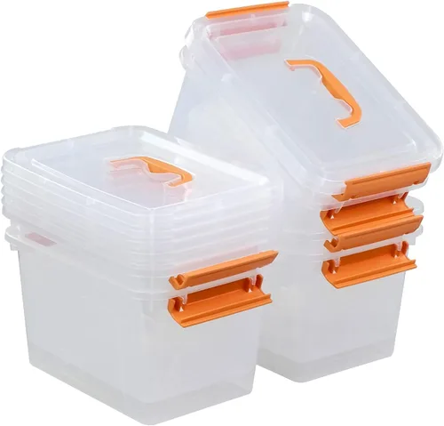 Vista 8 de Paquete de 6 contenedores de almacenamiento de plástico de 5 litros con tapa, cajas transparentes con tapa Contenedor de clip apilable, pestillo