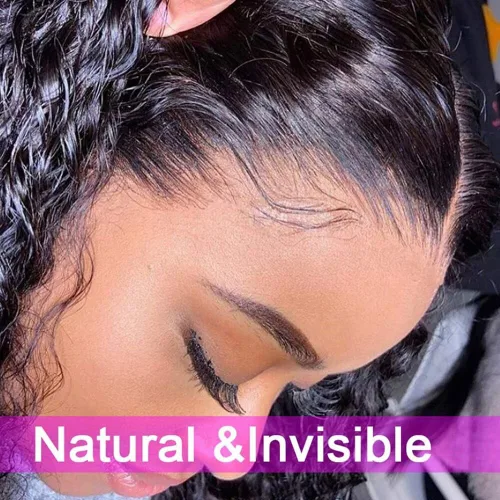 Vista 6 de Pelucas de cabello humano ondulado profundo con encaje frontal de 13 x 4 pulgadas, ultra fino, de 0.039 pulgadas, predepiladas, para mujeres, sin