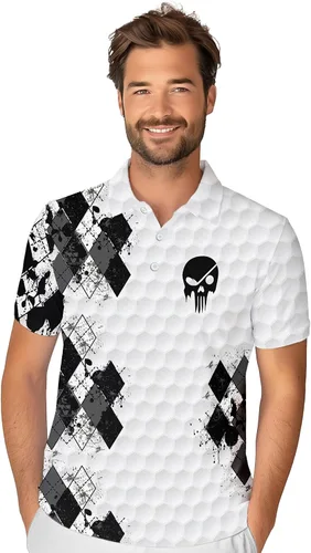 Vista 2 de PAGYMO Camisas de golf para hombre, con estampado divertido y loco hawaiano