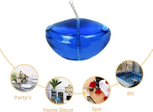 Vista 7 de Zest Candle Velas flotantes de 12 piezas, 1.75 pulgadas, gel azul transparente