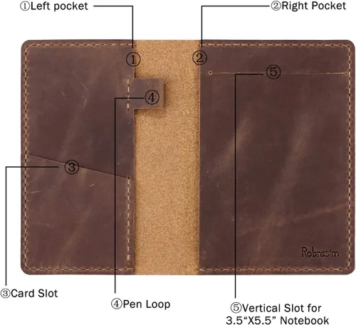 Vista 2 de Funda de cuero para cuaderno de bolsillo de 3.5 x 5.5 pulgadas con lazo para bolígrafo, funda de cuero compatible con Rocketbook Notebook