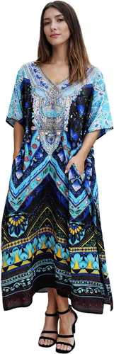 Vista 34 de Miss Lavish London - Kaftán largo para mujer - Kaftán de playa africano y kaftan moderno para fiesta y bodas 109-azul