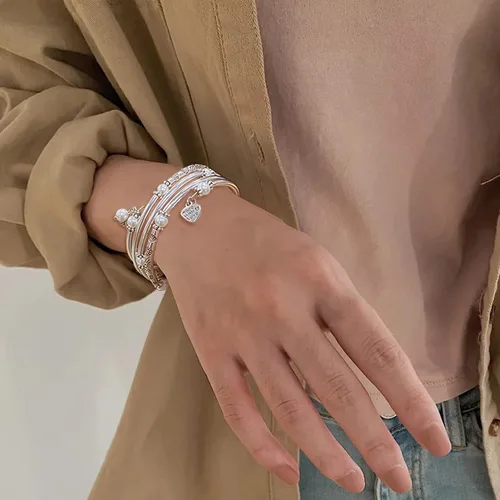 Vista 4 de FULU AUTUMN Pulseras de cuentas para mujer, pulseras de plata para mujer, joyería de disfraces, regalo de moda