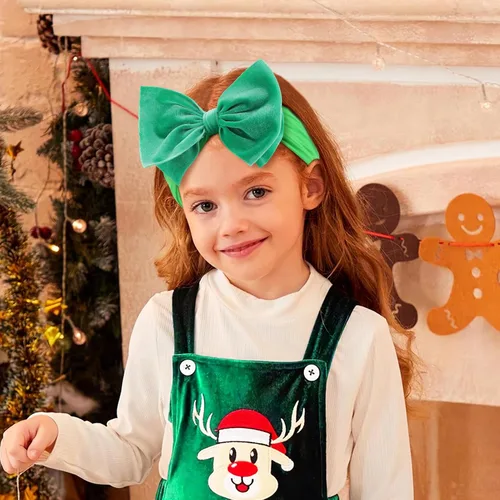 Vista 2 de YanJie Diademas de Navidad para niñas, lazo de pelo rojo, lazos de terciopelo verde, lazos para recién nacidos, cintas para el pelo de nailon