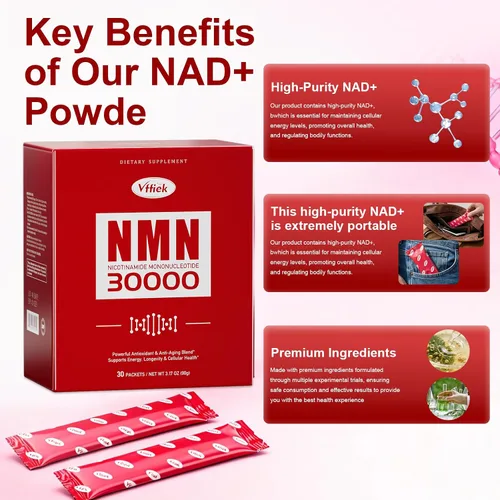 Vista 8 de Suplemento NMN 30,000 mg contiene TMG, resveratrol, NR-ribosa y PQQ adecuado para hombres y mujeres NAD+ natural antienvejecimiento, energía