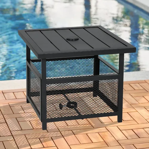 Vista 7 de Crownland Mesa auxiliar cuadrada para patio al aire libre con agujero para sombrilla de 1.57 pulgadas para jardín, piscina, patio trasero