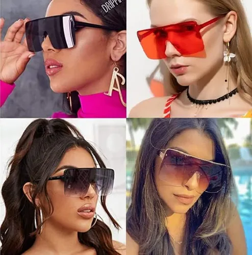 Vista 7 de W&Y YING Gafas de sol de gran tamaño con parte superior plana para hombres y mujeres, semirremolques, elegantes y de gran tamaño, gafas deportivas