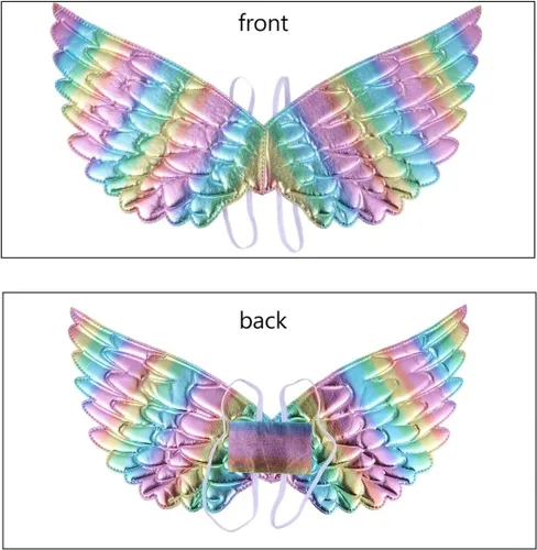 Vista 8 de SEWACC 2 piezas de alas de ángel de Halloween, alas de arco iris, alas de hada, para fiesta y cosplay, Color Variado
