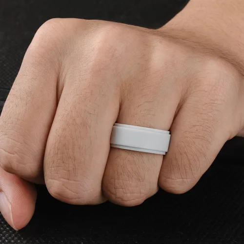 Vista 6 de Egnaro Silicone Wedding Rings Mens, Inner Arc Breathable Design Silicone Rings for Men, 7 Rings 4 Rings 1 Ring Step Edge Rubber Wedding Engagement