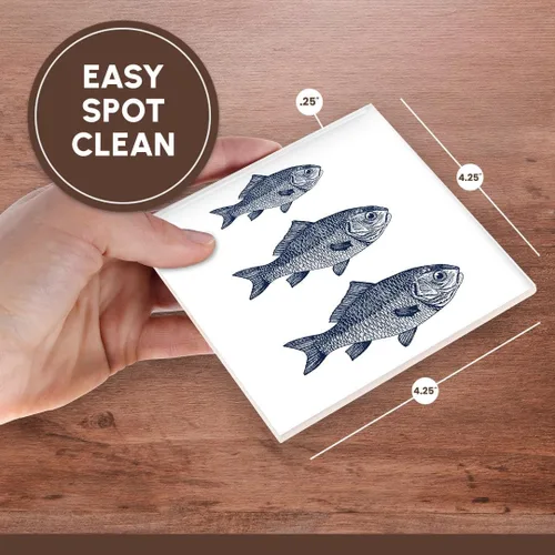 Vista 7 de 3dRose Three Blue Fish Beach Theme Art Set of 8 Ceramic Tile Coasters