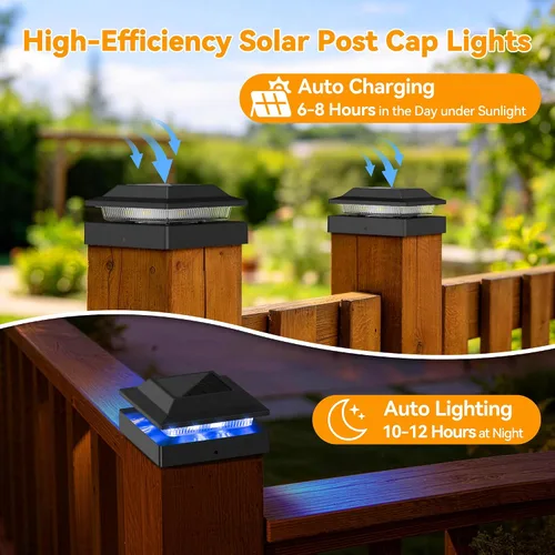 Vista 4 de Solar Post Cap Lights for 4x4 Wood/Vinyl Posts, 12 Pack Black
