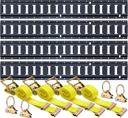 Vista 9 de Trekassy Kit de riel E Track de 4 pies con 4 correas de trinquete y 4 juntas tóricas, riel electrónico negro resistente para remolques, furgonetas