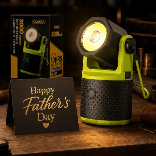 Vista 9 de CLAKAP Linterna LED para campamento, linterna recargable de 3000 lúmenes, linterna giratoria de 180°, luz de campamento portátil con cargador