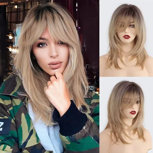 Vista 8 de HAIRCUBE Pelucas Auburn para Mujeres, Pelucas Largas en Capas Naranjas con Flequillo, Pelucas de Fibra Sintética Resistentes al Calor