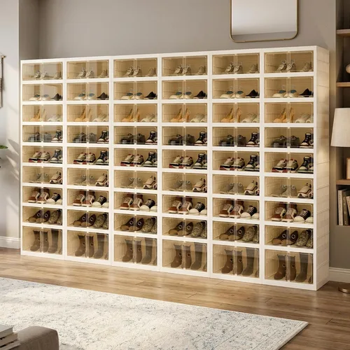 Vista 12 de Organizador de Zapatos Plegable Caja de Almacenamiento, Estante de Zapatos Plegable Portátil Extra Grande para Closet, Caja de Almacenamiento