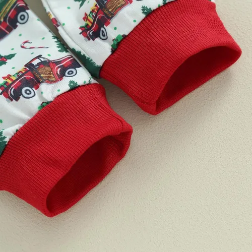 Vista 7 de SOLILOQUY Conjunto de sudadera de manga larga con estampado navideño para bebé niña y niño, 2 piezas