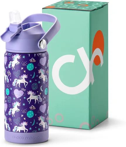 Vista 26 de Botella de Agua Choco Mocha para Niños para la Escuela, Botella de Agua Aislada para Niños de Acero Inoxidable para Niños, 14 Oz Camión Monstruo