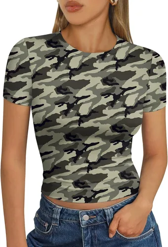 Vista 12 de Trendy Queen - Camisetas básicas para mujer, camisetas de verano 2025, de manga corta, ajustadas, para gimnasio, entrenamiento, ropa estilo Y2K