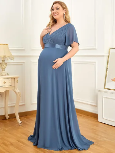 Vista 4 de Ever-Pretty Women Chiffon V Neck Plus Size Maternity Party Dresses for Baby Shower 20795
