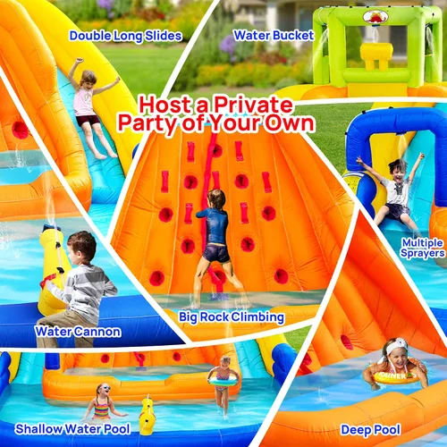 Vista 5 de WELLFUNTIME - Tobogán de agua inflable, casa de rebote con cubo de agua, piscina profunda, pared de escalada con cuerda, castillo hinchable